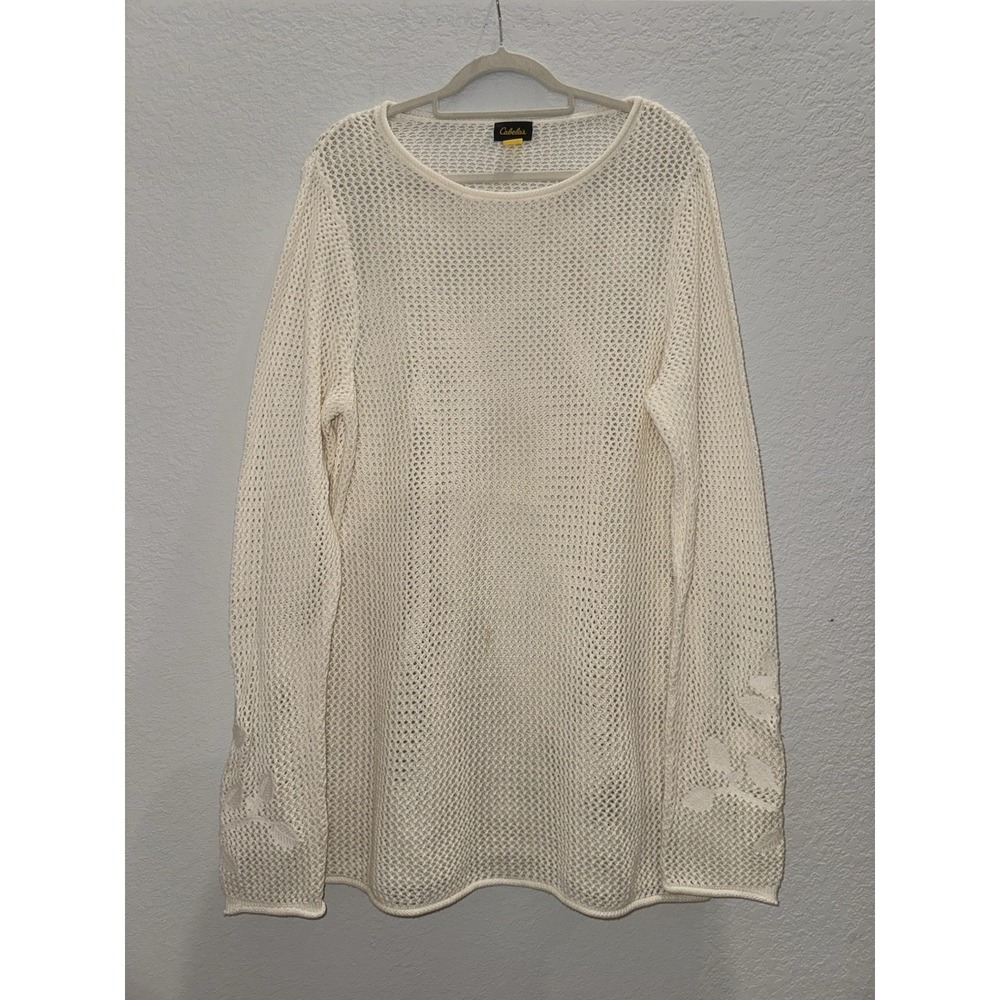 Cabelas Women XL Boho Crochet Top Open Knit Sweater Flirty Beachy Coastal 90s